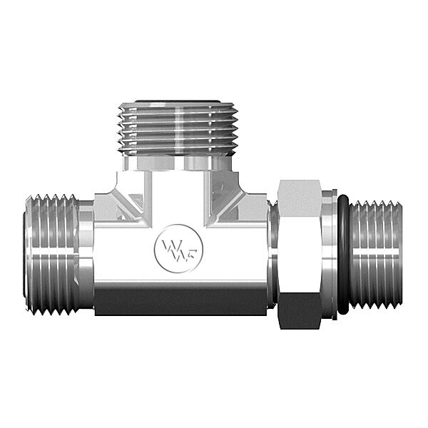 World Wide Fittings Male Flat Face O-Ring to Metric Male O-Ring Boss Adjustable to Male Flat Face O-Ring Run Tee 4716X10XM22X10 - main